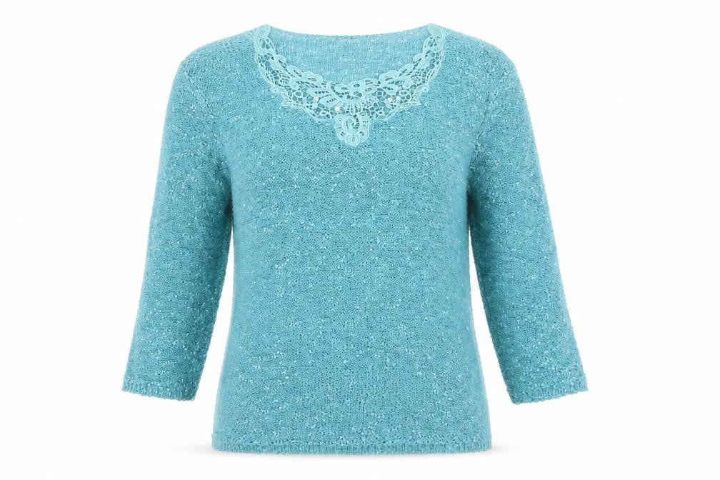 Bonmarché Womens Green Scoop Neck Polyester Pullover Jumper Size M - Lace Detail