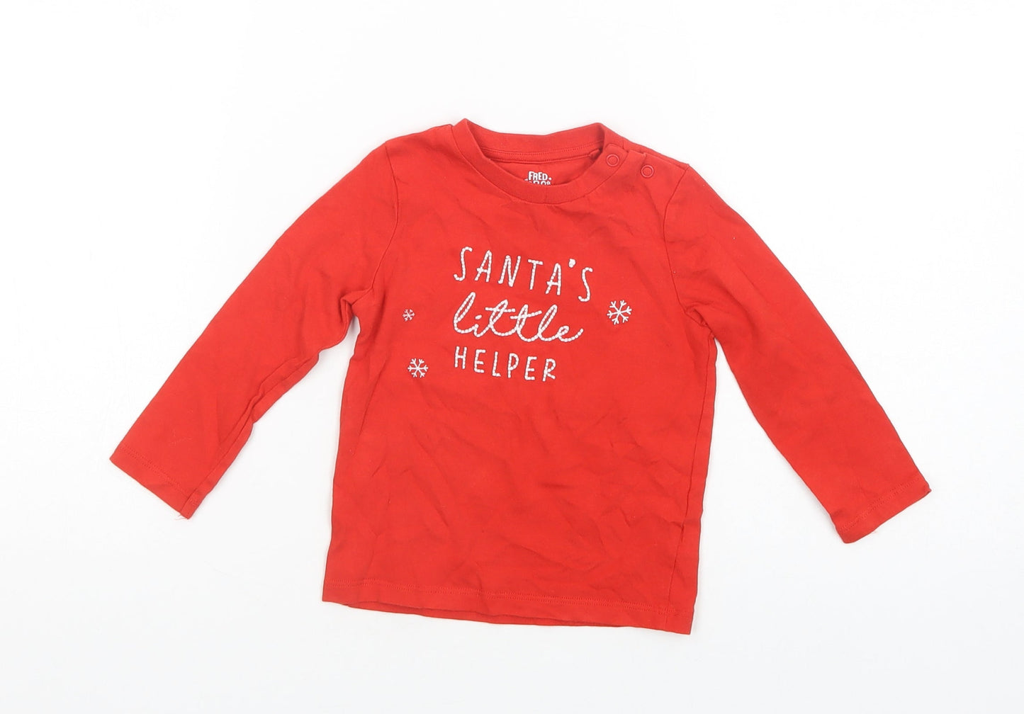 F&F Baby Red  Cotton Pullover T-Shirt Size 12-18 Months Crew Neck Snap - Santa's Little Helper