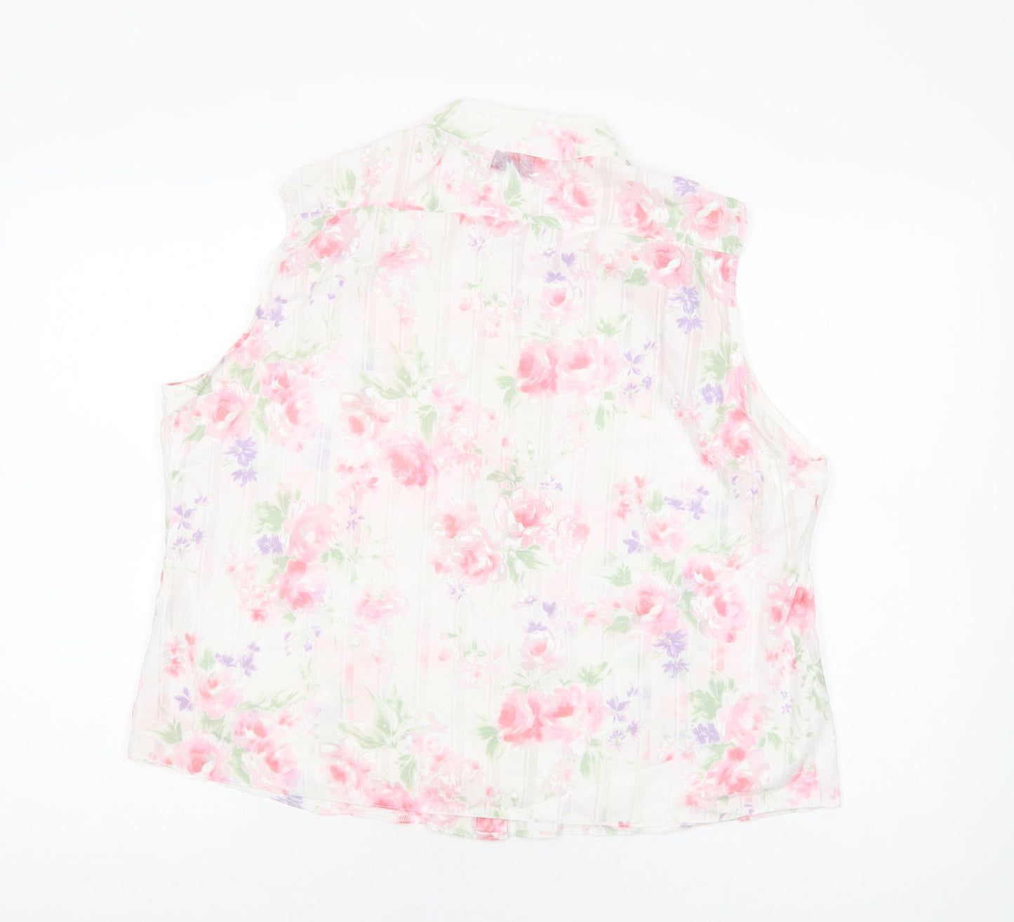 BHS Womens White Floral Polyester Basic Blouse Size 18 V-Neck
