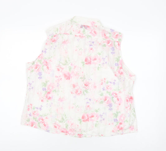 BHS Womens White Floral Polyester Basic Blouse Size 18 V-Neck