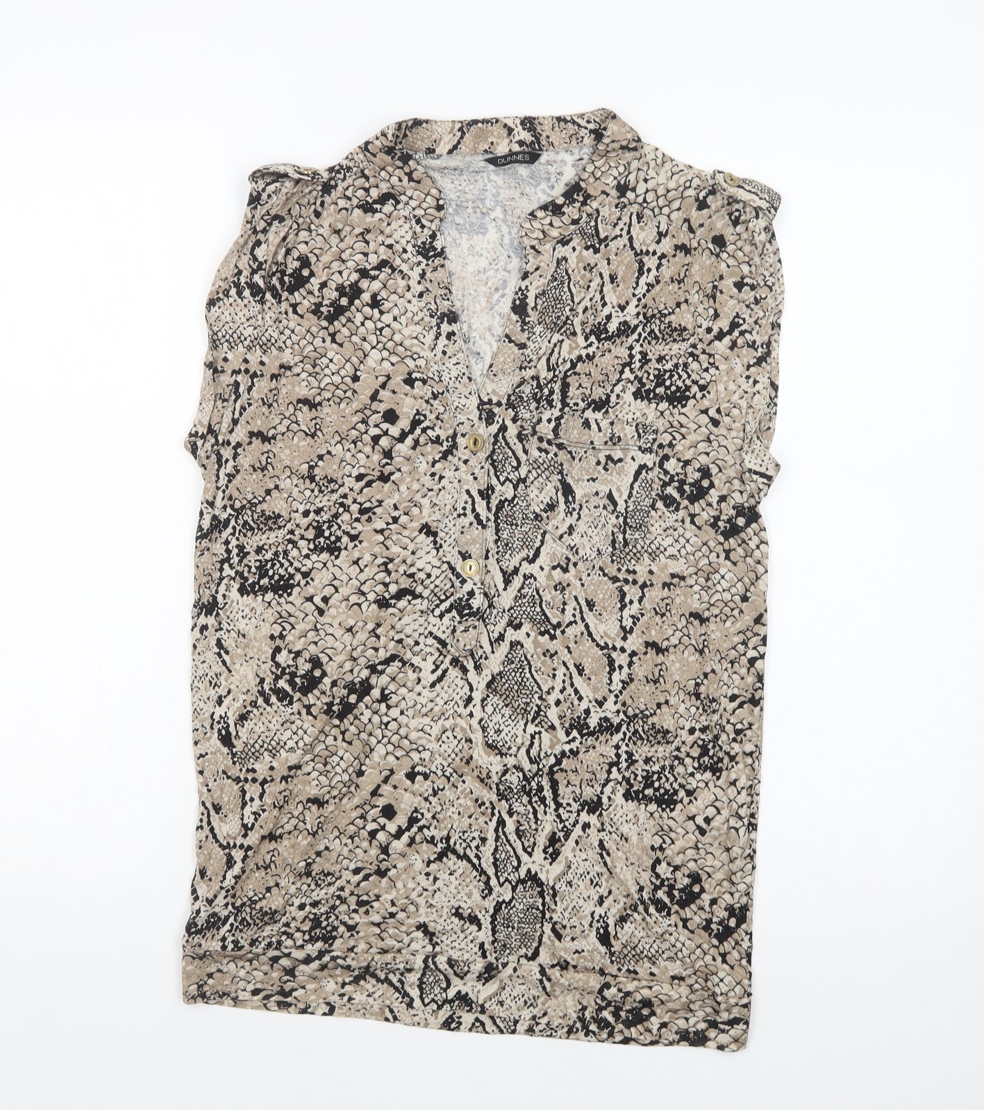Dunnes Stores Womens Beige Animal Print Viscose Basic Blouse Size 12 V-Neck