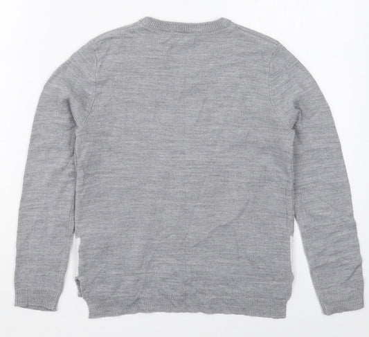 Pepperts Girls Grey Crew Neck  Acrylic Pullover Jumper    - Penguin