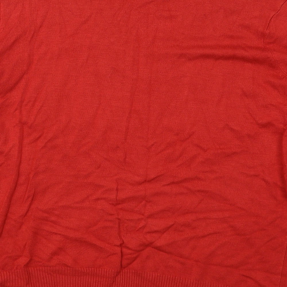 Peacocks Womens Red V-Neck  Acrylic Pullover Jumper Size 16