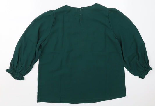 Studio Womens Green  Polyester Basic Blouse Size 10 Round Neck