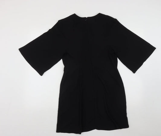 Topshop Womens Black  Polyester Fit & Flare  Size 10  Round Neck Zip