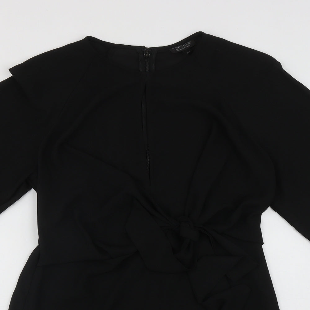 Topshop Womens Black  Polyester Fit & Flare  Size 10  Round Neck Zip