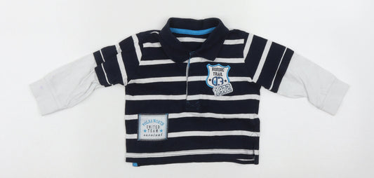 St Bernard Boys Blue Striped Cotton Basic Casual Size 9-12 Months Collared Button