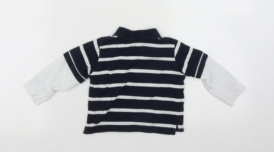 St Bernard Boys Blue Striped Cotton Basic Casual Size 9-12 Months Collared Button