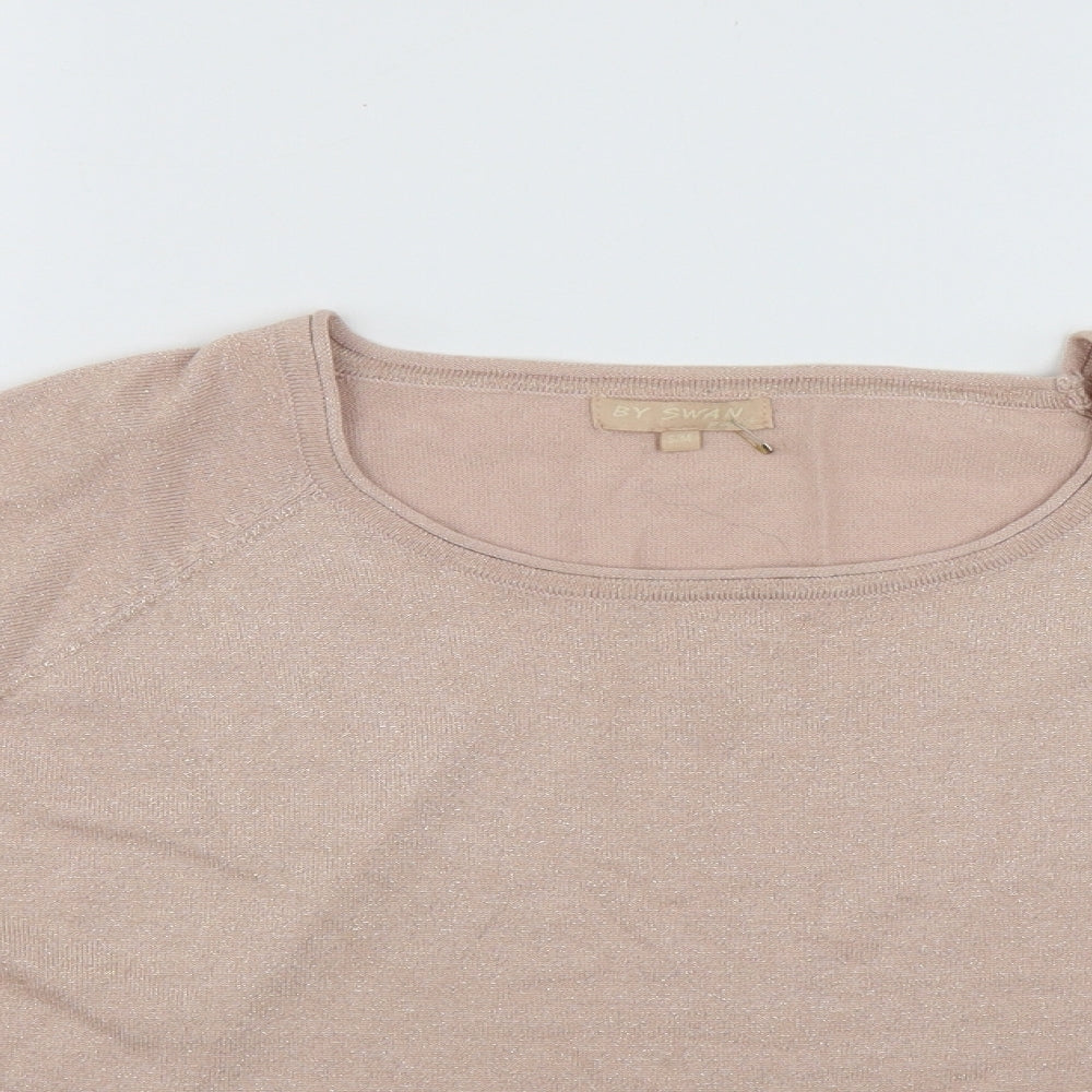 By Swan Womens Beige  Viscose Basic Blouse Size S Scoop Neck