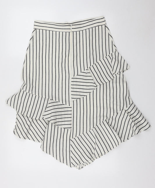 Marks and Spencer Womens Beige Striped Flax Swing Skirt Size 10   Zip