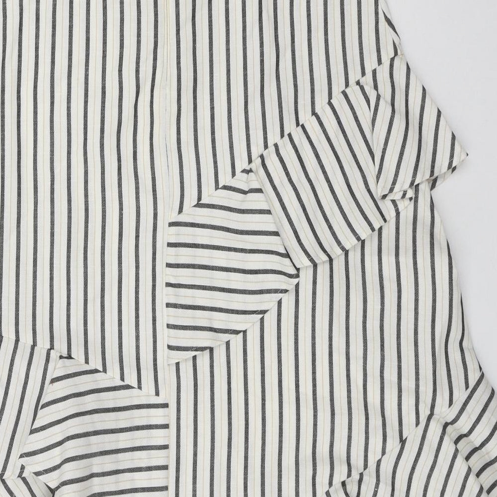 Marks and Spencer Womens Beige Striped Flax Swing Skirt Size 10   Zip