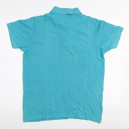Easy Mens Blue  Cotton  Polo Size M Collared Button