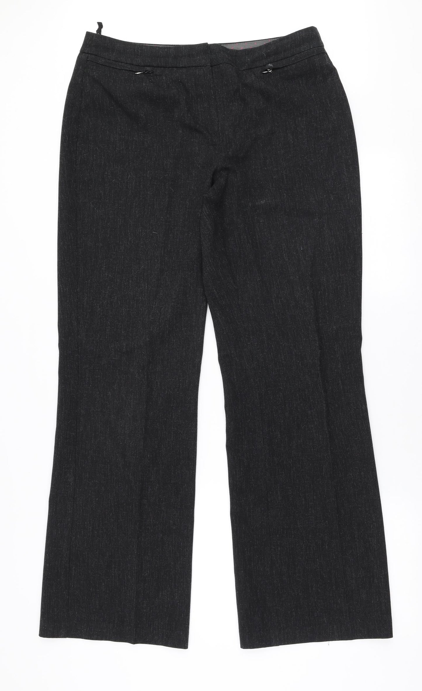 Marks and Spencer Womens Black  Polyester Trousers  Size 14 L32 in Regular Zip