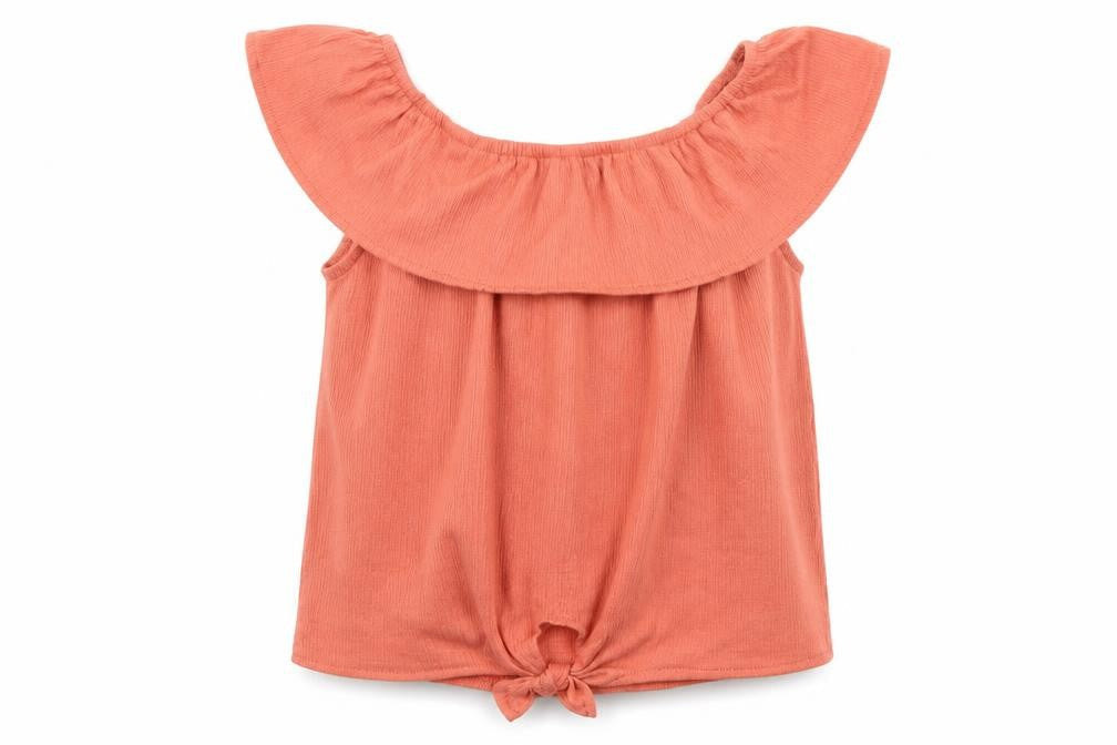 Primark Girls Orange  Polyester Basic Blouse Size 9-10 Years Round Neck Pullover - knot detail