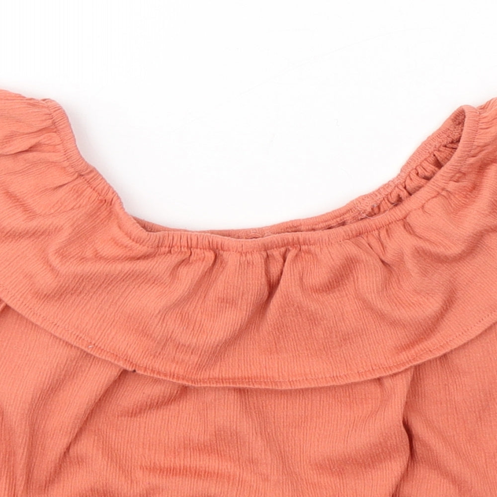 Primark Girls Orange  Polyester Basic Blouse Size 9-10 Years Round Neck Pullover - knot detail