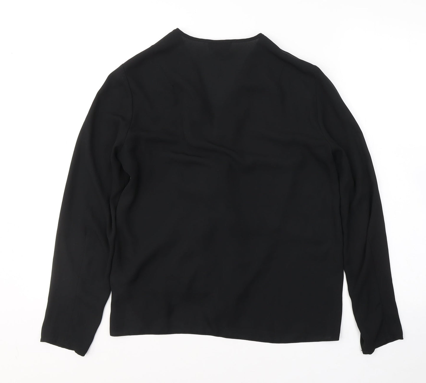Topshop Womens Black  Polyester Basic Blouse Size 12 V-Neck - knot detail