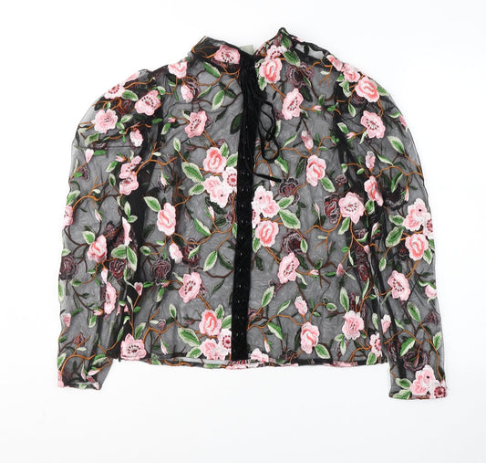 ASOS Womens Black Floral Polyester Basic Blouse Size 4 Round Neck