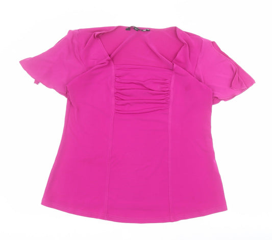 Joanna Hope Womens Pink  Polyester Basic Blouse Size 14 Square Neck