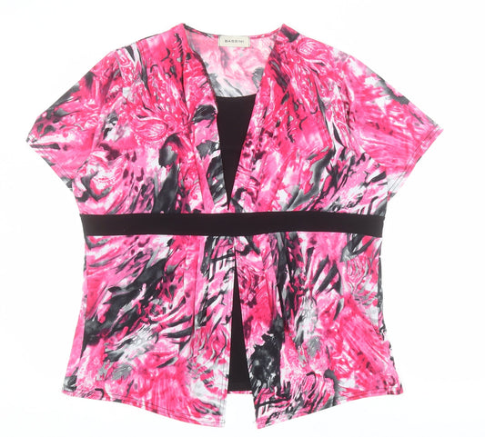BASSINI Womens Pink  Polyester Basic T-Shirt Size M Round Neck