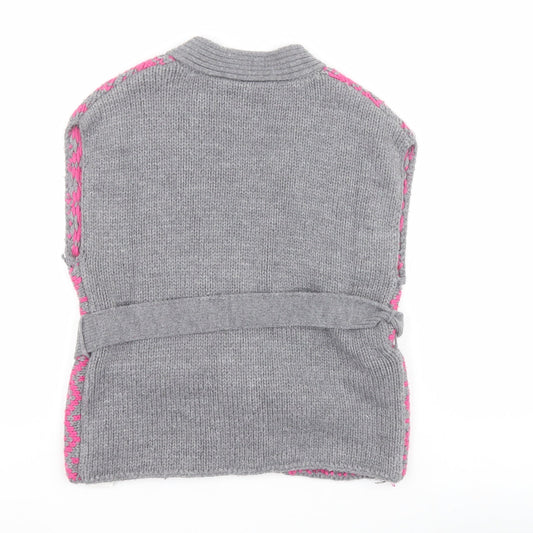 New Look Girls Grey V-Neck Fair Isle Acrylic Cardigan Jumper Size 3 Years  Snap
