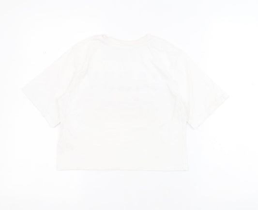 Matalan Girls White  100% Cotton Cropped T-Shirt Size 11 Years Crew Neck Pullover - Slogan
