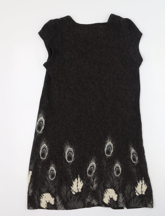 Tsega Womens Grey Floral Acrylic Fit & Flare  Size M  Round Neck Pullover