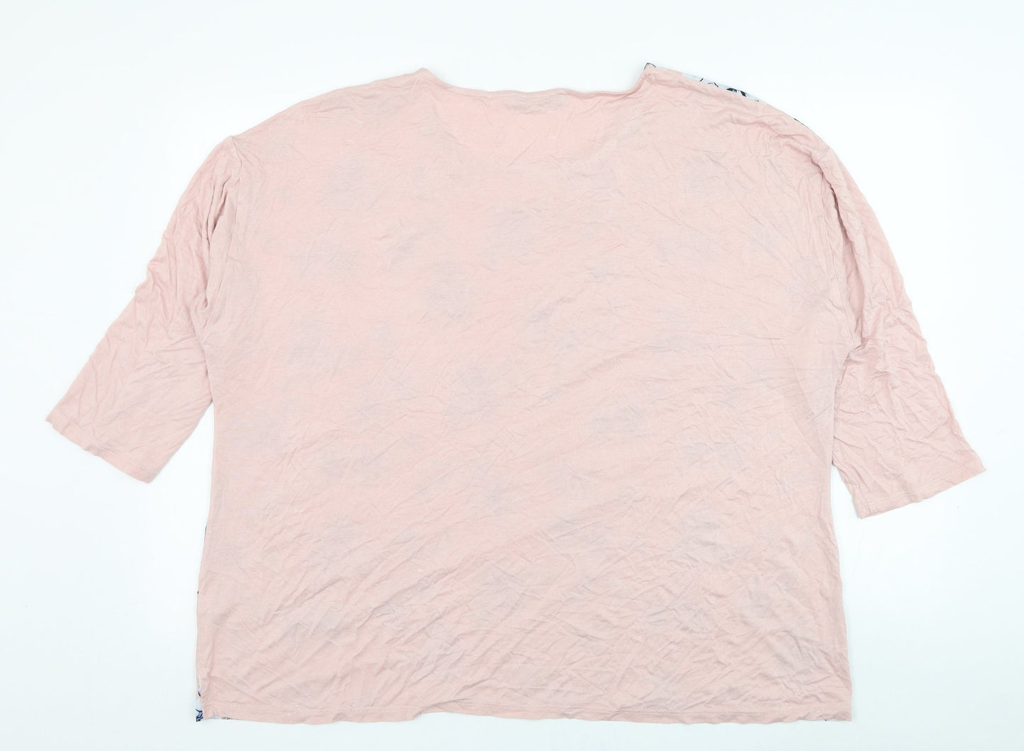 Dunnes Stores Womens Pink Floral Polyester Basic Blouse Size 20 Round Neck