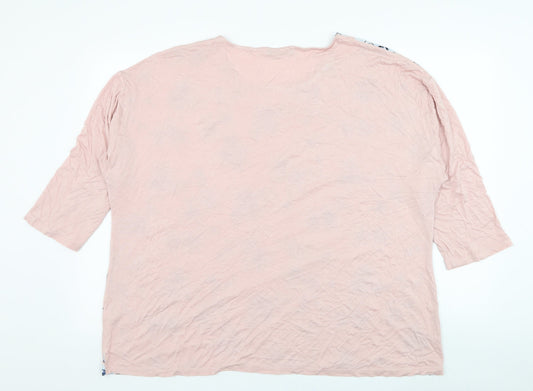 Dunnes Stores Womens Pink Floral Polyester Basic Blouse Size 20 Round Neck