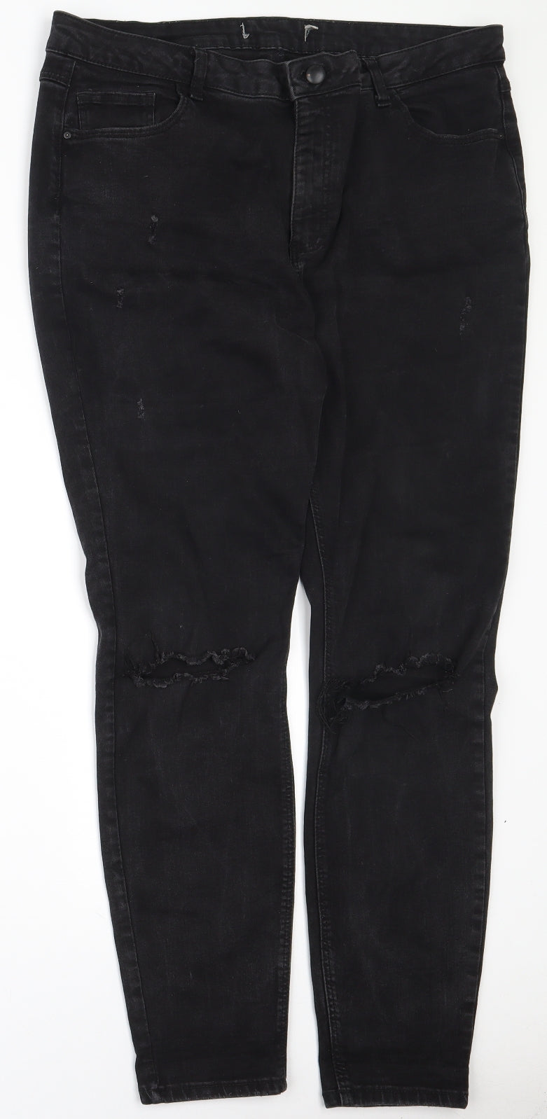 Preworn Womens Black  Cotton Skinny Jeans Size 34 in L28 in Regular Zip