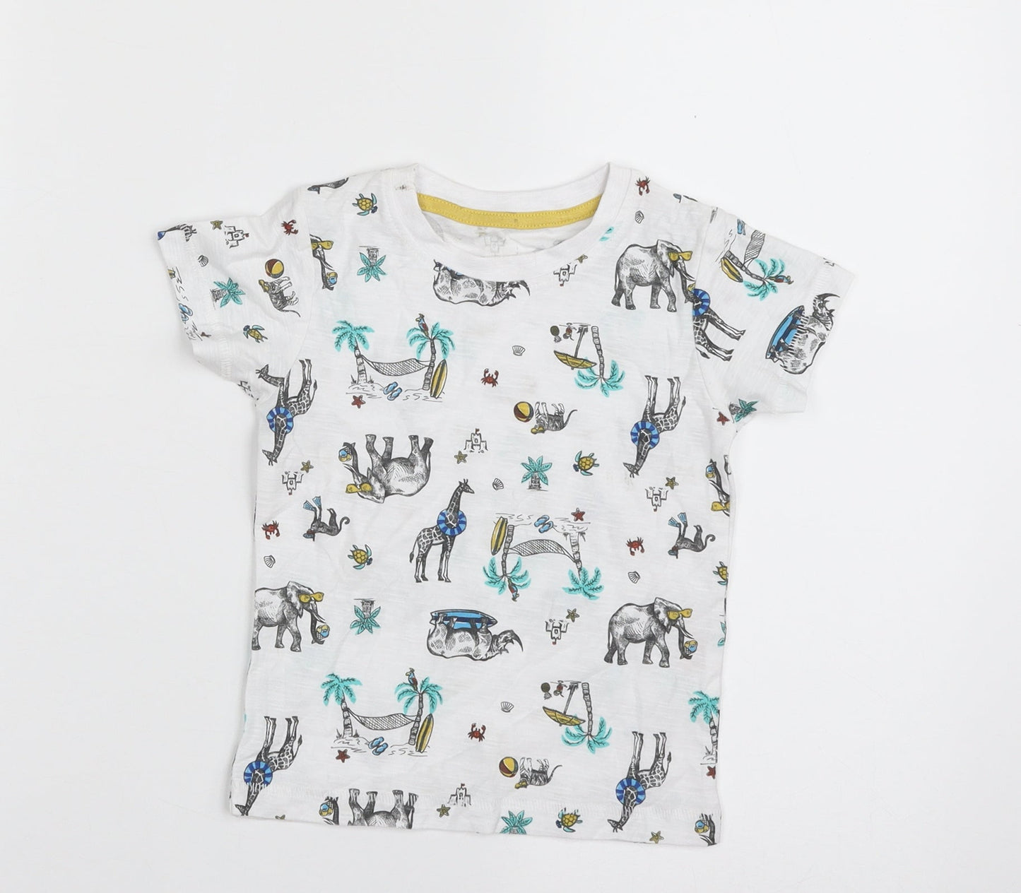 Matalan Boys White  100% Cotton Basic T-Shirt Size 12-18 Months Crew Neck Pullover - Elephant