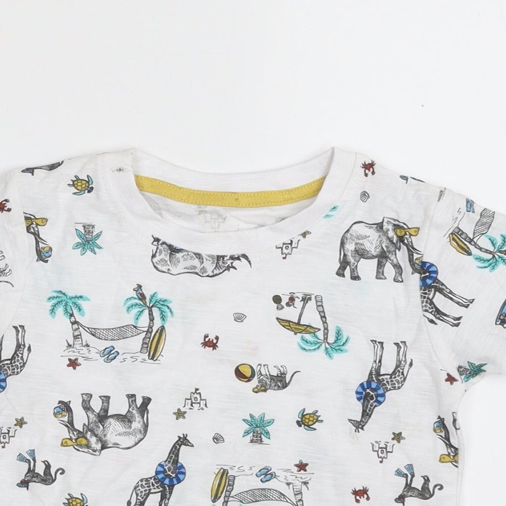 Matalan Boys White  100% Cotton Basic T-Shirt Size 12-18 Months Crew Neck Pullover - Elephant