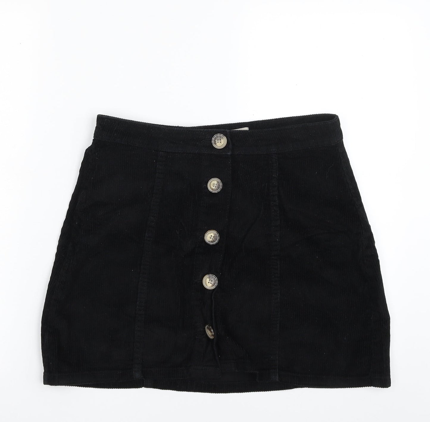 Denim & Co. Womens Black  Cotton A-Line Skirt Size 10   Button