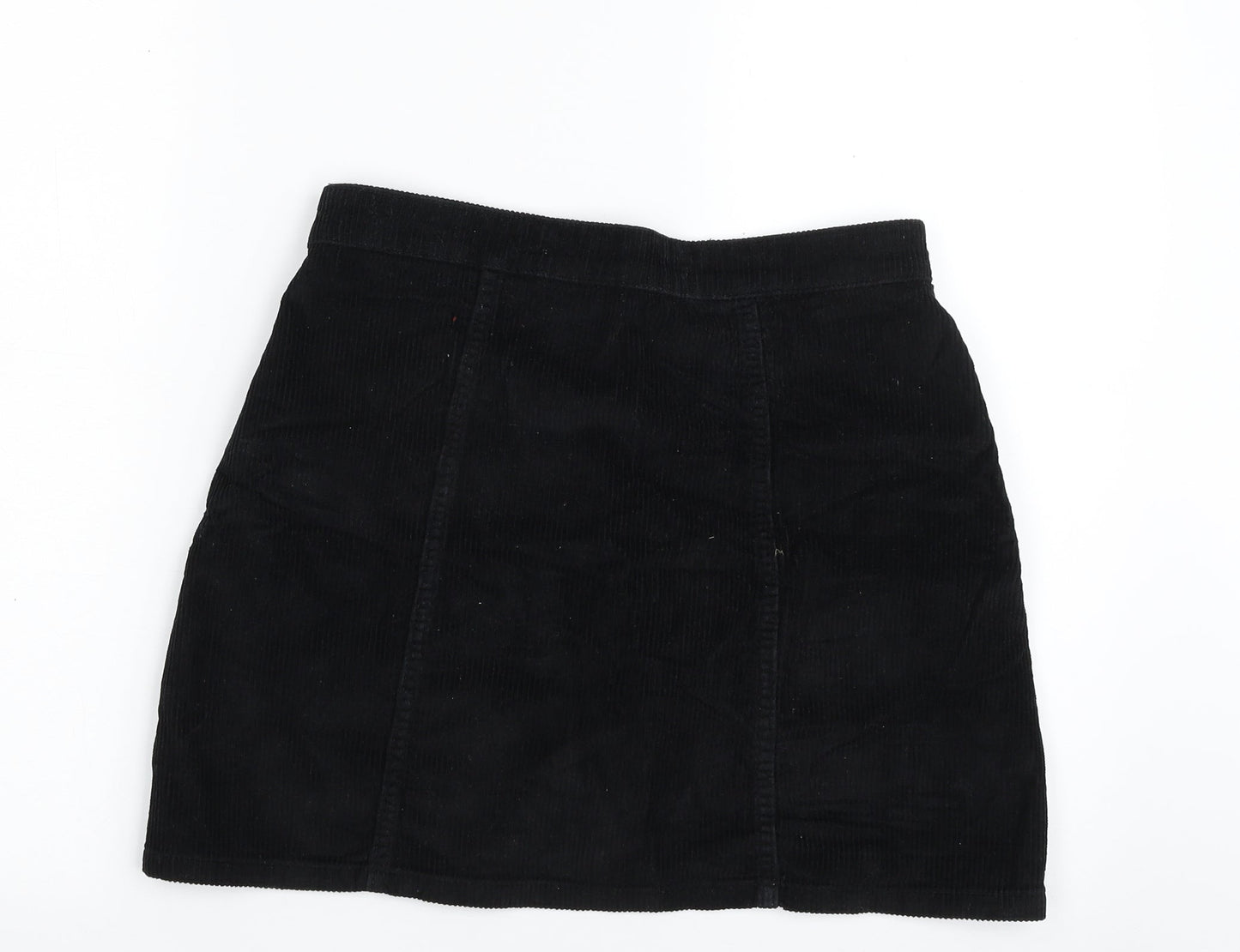Denim & Co. Womens Black  Cotton A-Line Skirt Size 10   Button