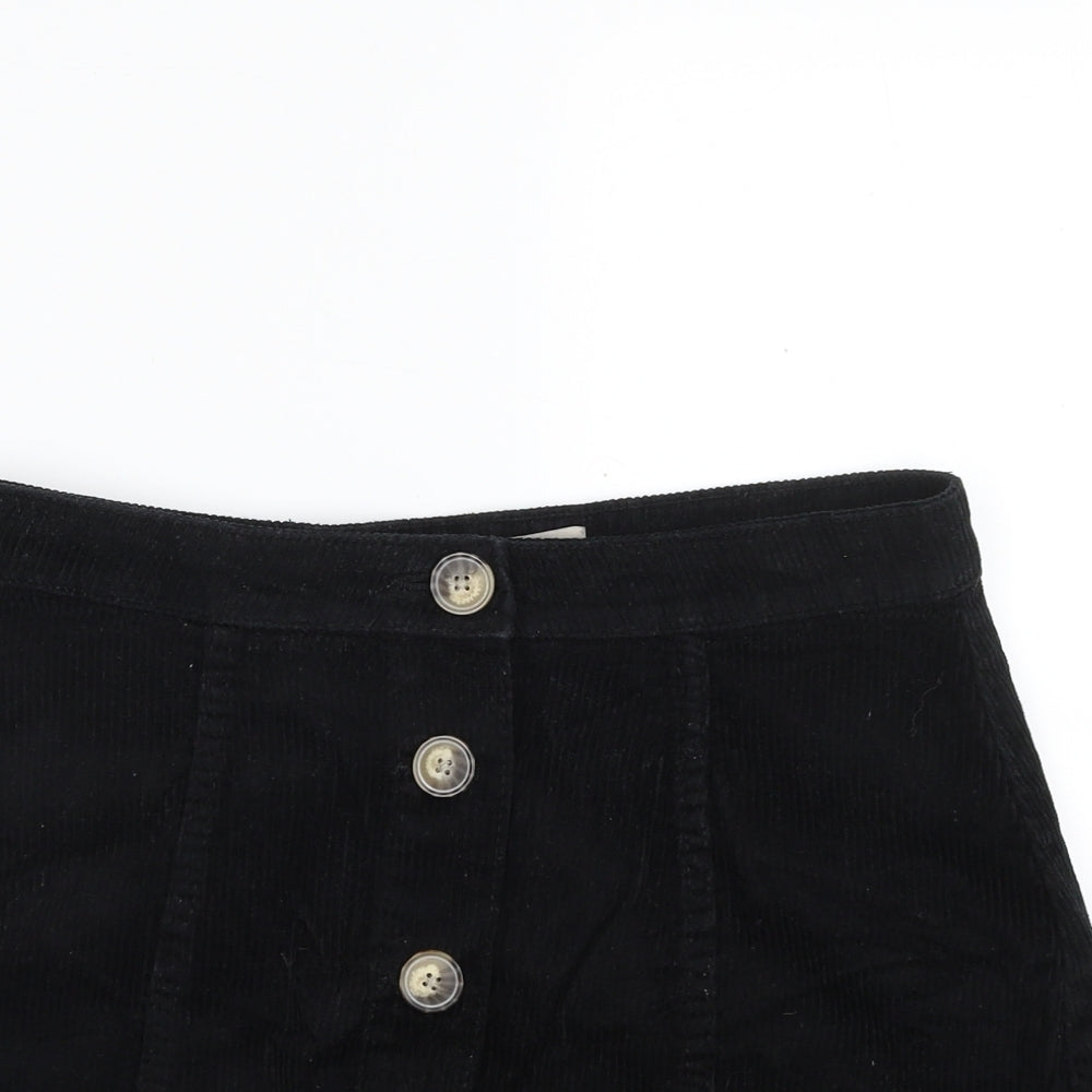 Denim & Co. Womens Black  Cotton A-Line Skirt Size 10   Button
