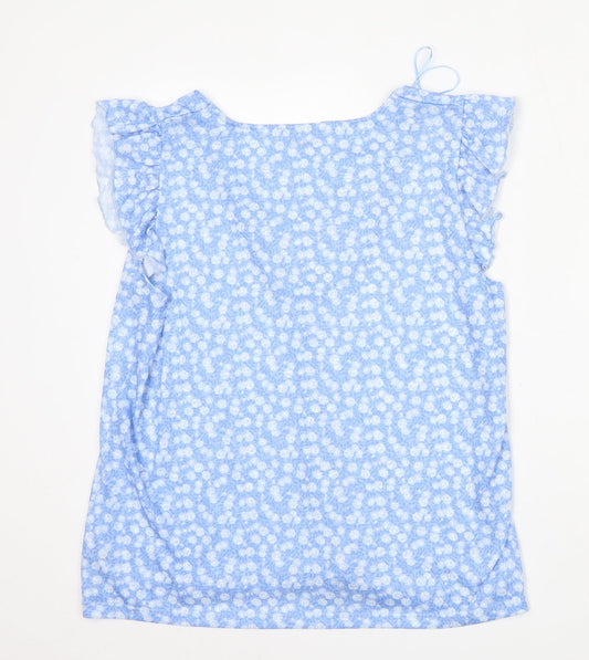 Dunnes Stores Womens Blue Geometric Polyester Basic Blouse Size L Round Neck