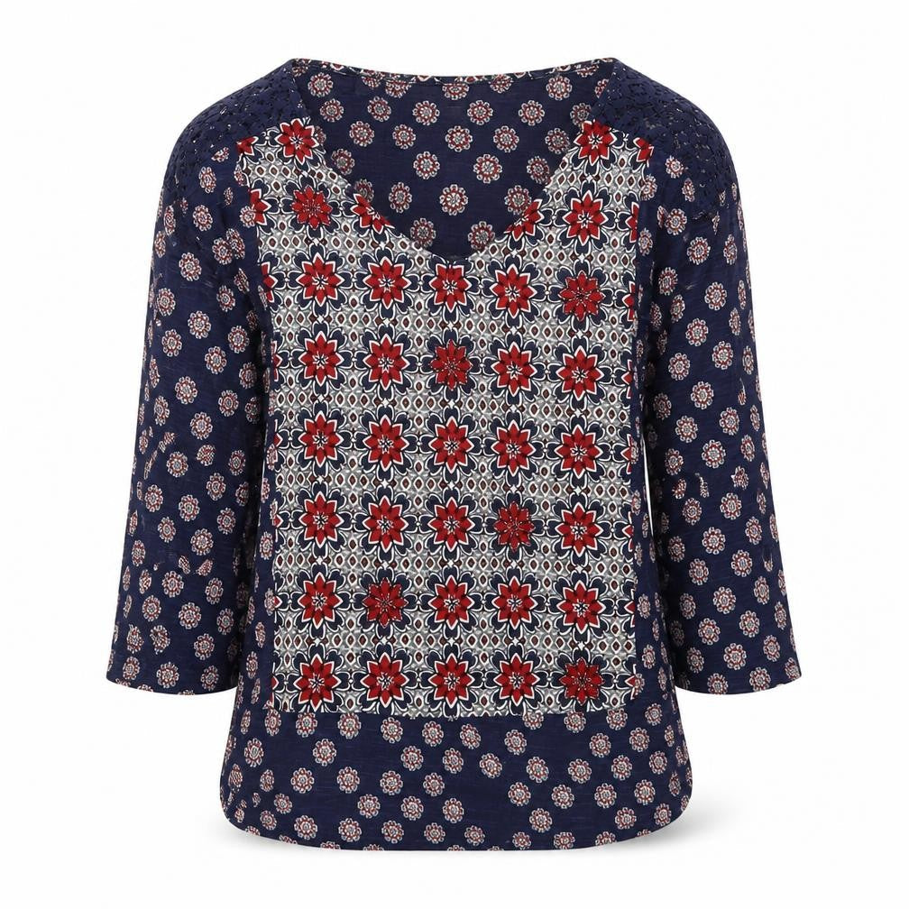 Marks and Spencer Womens Multicoloured Geometric Viscose Basic Blouse Size 10 Scoop Neck