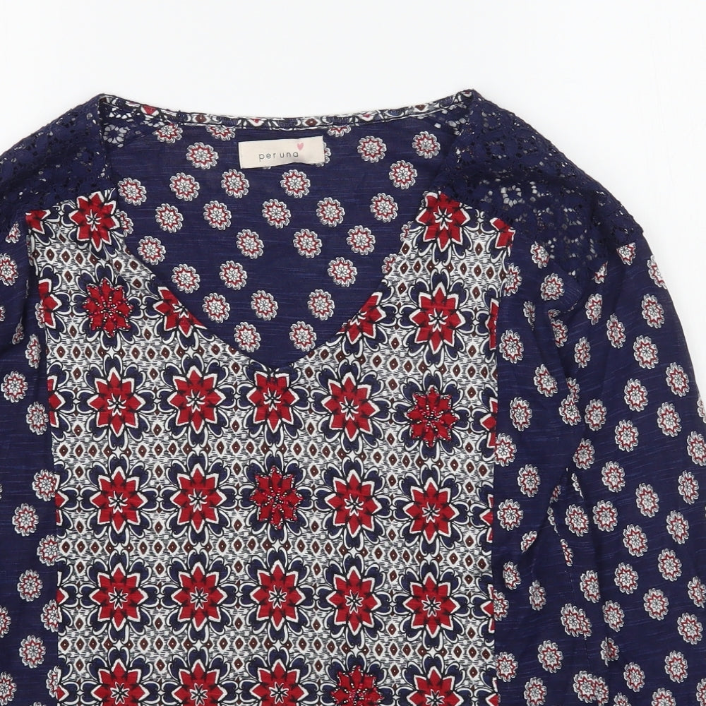 Marks and Spencer Womens Multicoloured Geometric Viscose Basic Blouse Size 10 Scoop Neck