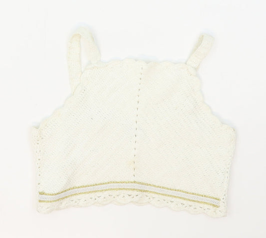 River Island Girls White Striped Cotton Cropped Tank Size 7-8 Years Halter Pullover