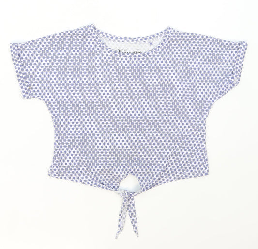 Hullabaloo Girls Blue Floral Cotton Basic T-Shirt Size 7-8 Years Crew Neck Pullover