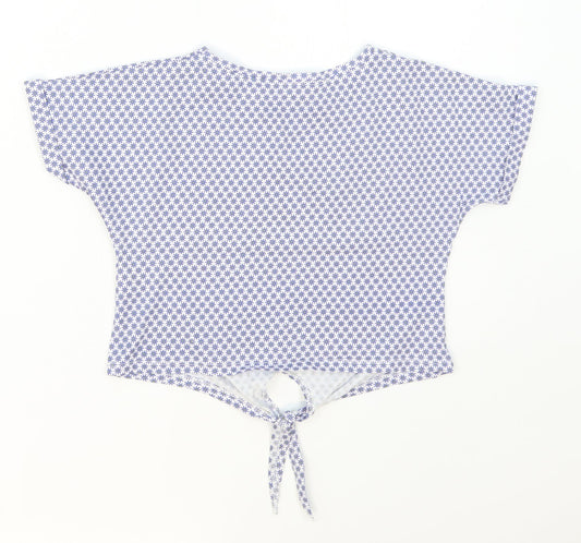 Hullabaloo Girls Blue Floral Cotton Basic T-Shirt Size 7-8 Years Crew Neck Pullover