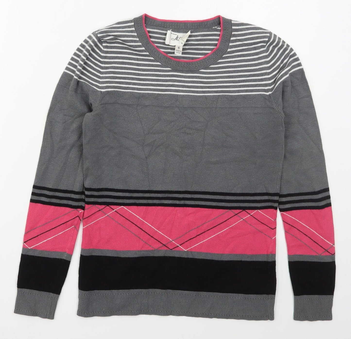 MILLY Womens Grey Crew Neck Striped Viscose Pullover Jumper Size S