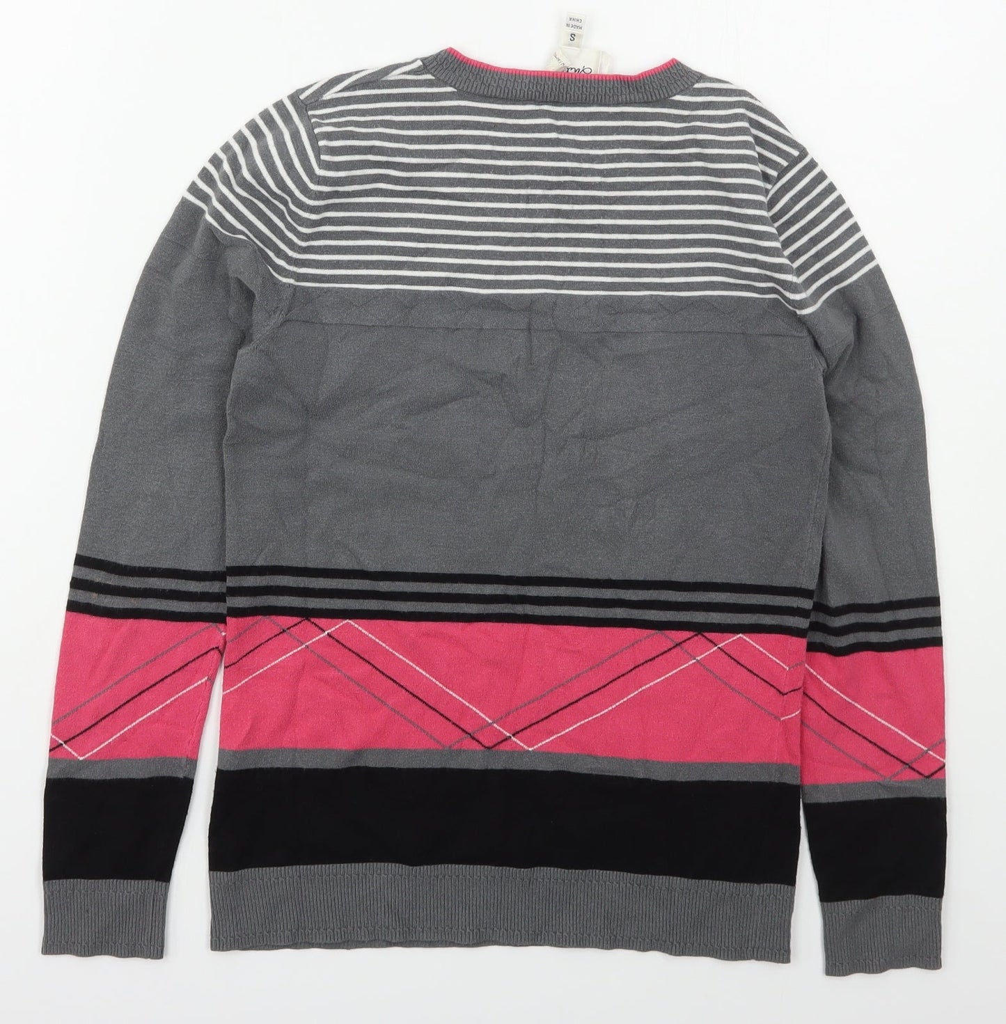 MILLY Womens Grey Crew Neck Striped Viscose Pullover Jumper Size S