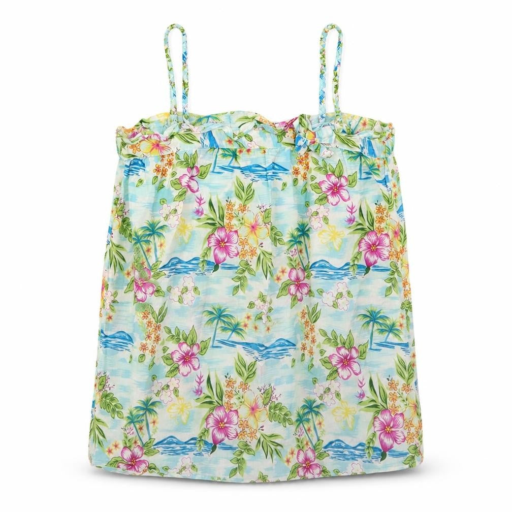 United Colours of Benetton Womens Blue Floral Cotton Basic Tank Size S Square Neck