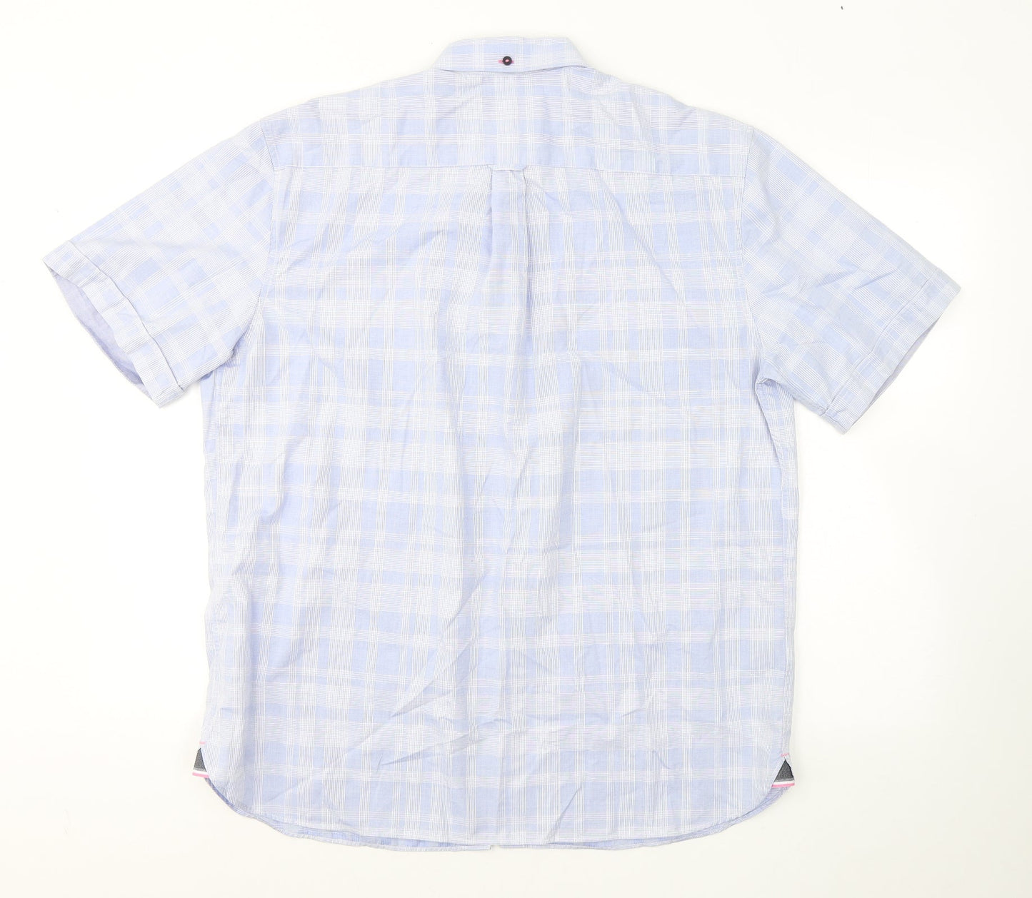 Blue Harbour Mens Blue Plaid Cotton  Button-Up Size L Collared Button