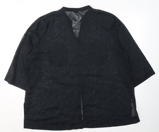 ELVI Womens Black Floral Polyester Basic Button-Up Size 26 Collared