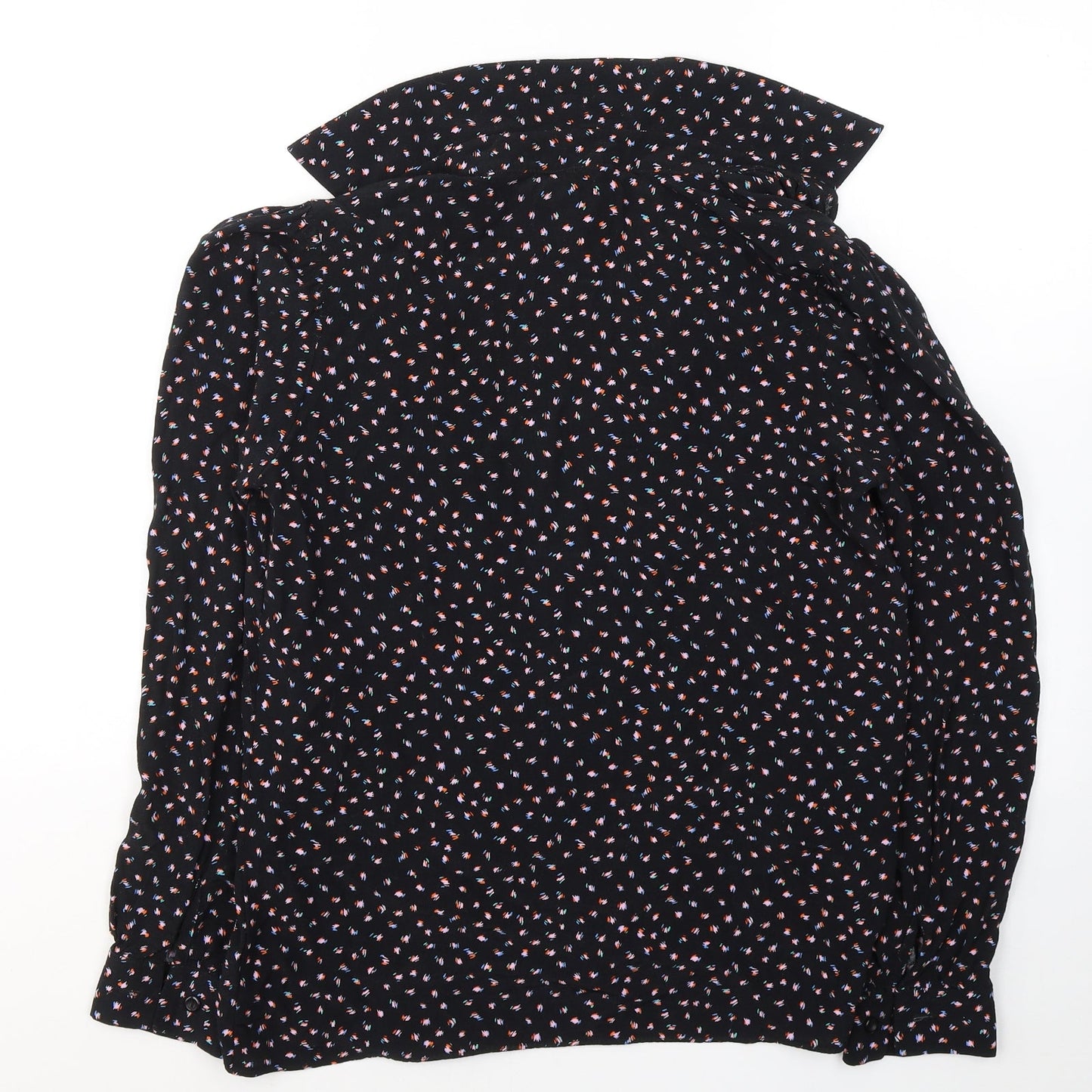 NEXT Womens Black Geometric Viscose Jersey Button-Up Size 6 Collared