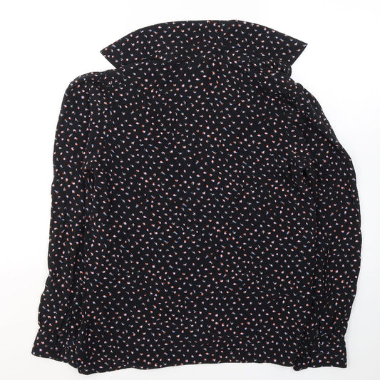 NEXT Womens Black Geometric Viscose Jersey Button-Up Size 6 Collared