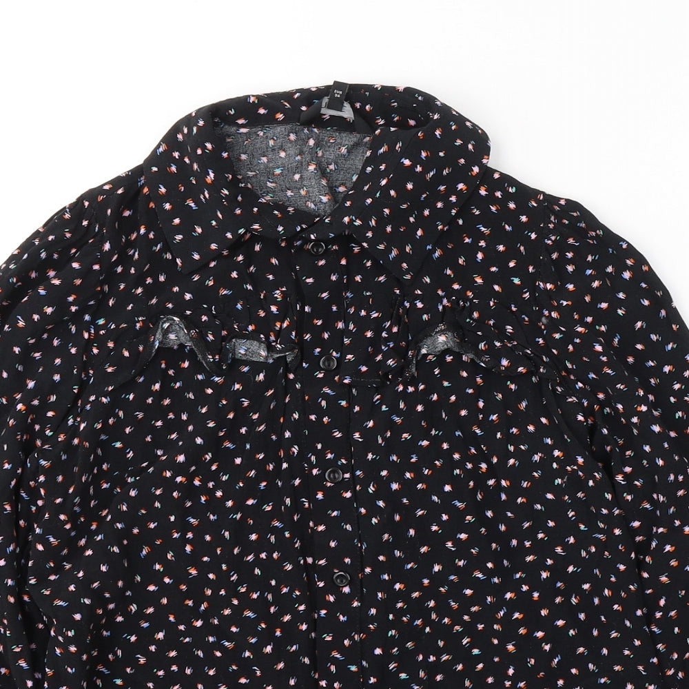 NEXT Womens Black Geometric Viscose Jersey Button-Up Size 6 Collared