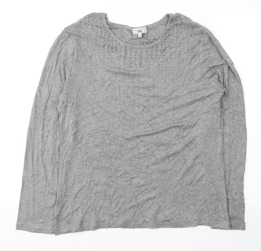text. Womens Grey  Viscose Jersey Blouse Size M Round Neck