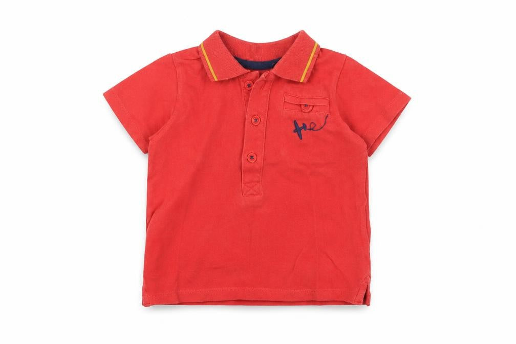 Marks and Spencer Baby Red  100% Cotton Basic Polo Size 6-9 Months Collared Button